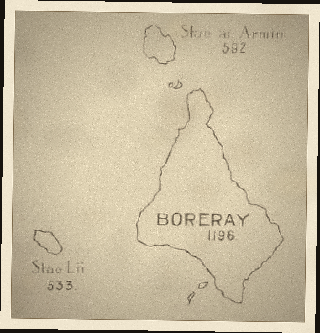 Degraded archival map fragment showing Boreray and nearby islets in the St Kilda area.